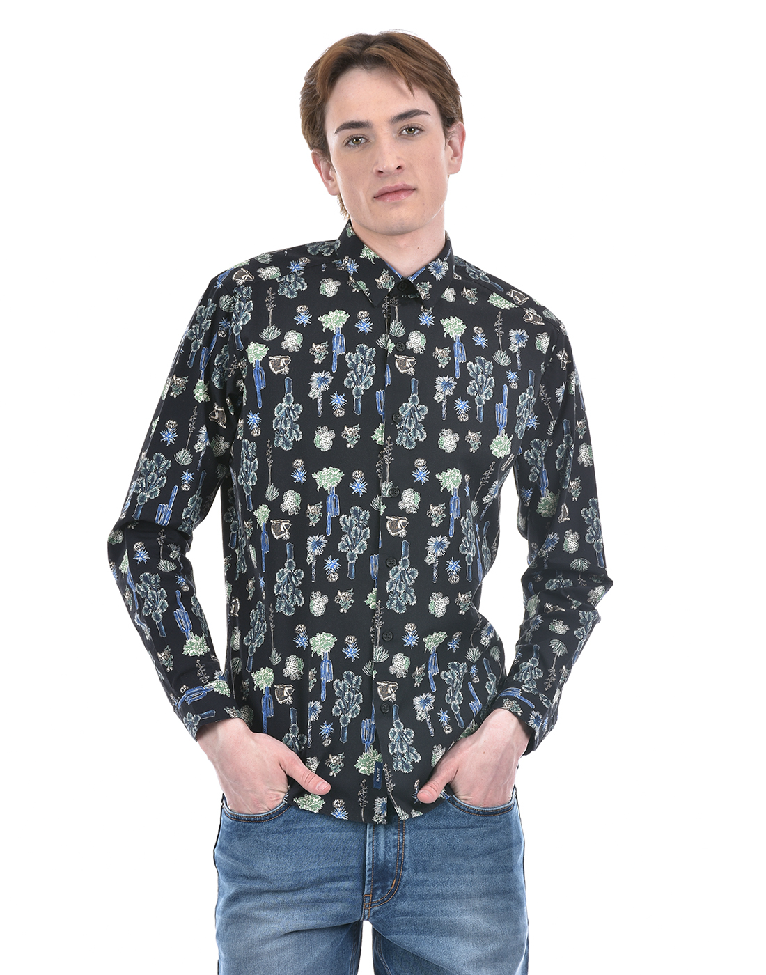 Numero Uno Men Floral Print Black Shirt
